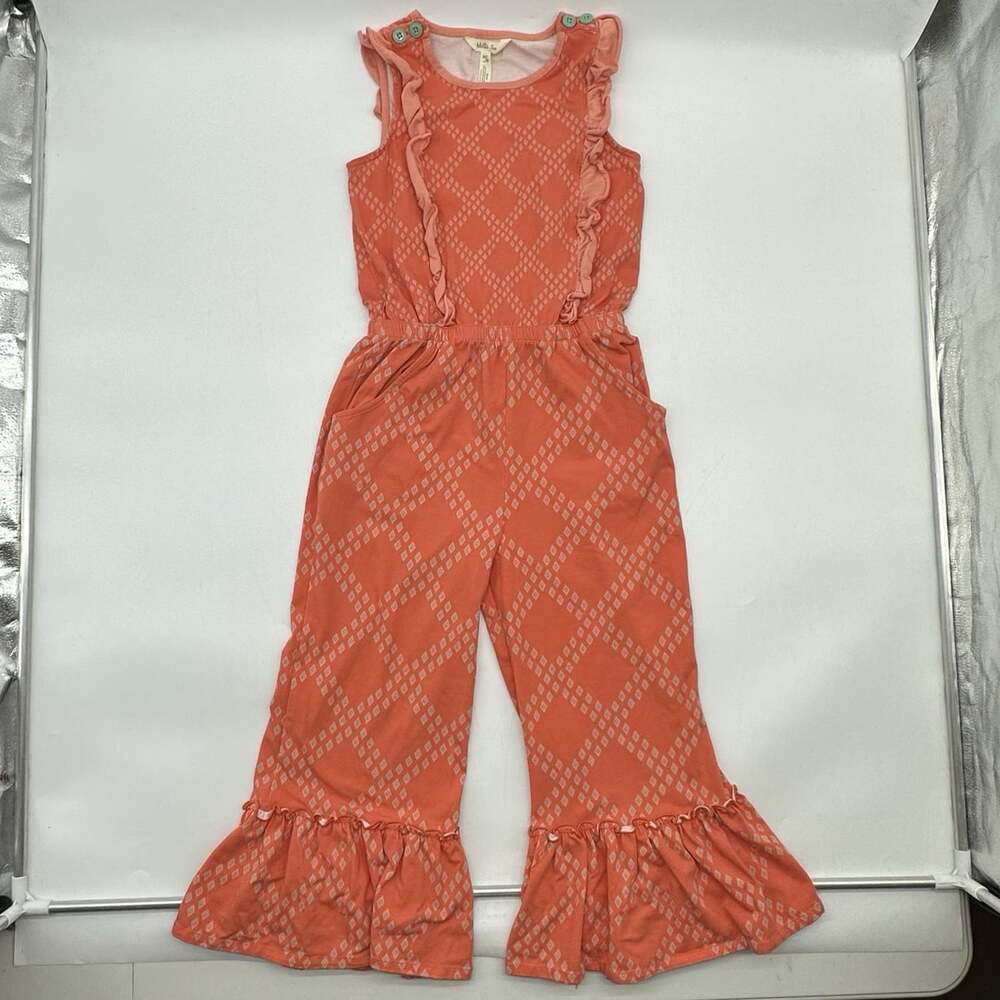 Matilda Jane Dream Chasers Day Of Fun Girls Size 12 Coral Orange Ruffle Jumpsuit